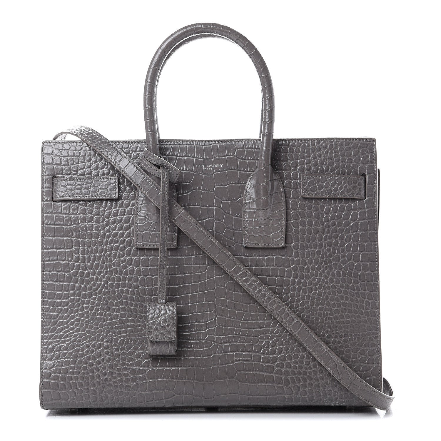 Saint Laurent Calfskin Crocodile Embossed Small Sac De Jour Fog 1 of 21
