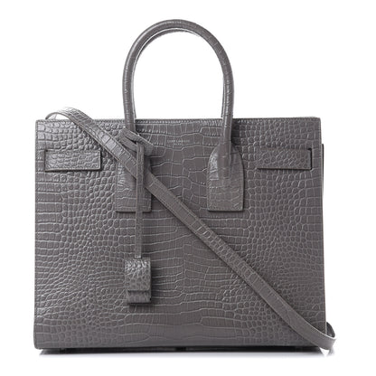 Saint Laurent Calfskin Crocodile Embossed Small Sac De Jour Fog 1 of 21