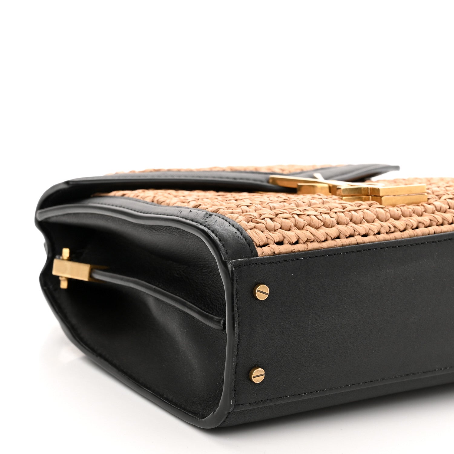 Saint Laurent Raffia Calfskin Mini Classic Monogram Cassandra Top Handle Black Natural 9 of 11
