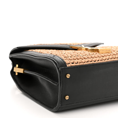 Saint Laurent Raffia Calfskin Mini Classic Monogram Cassandra Top Handle Black Natural 9 of 11