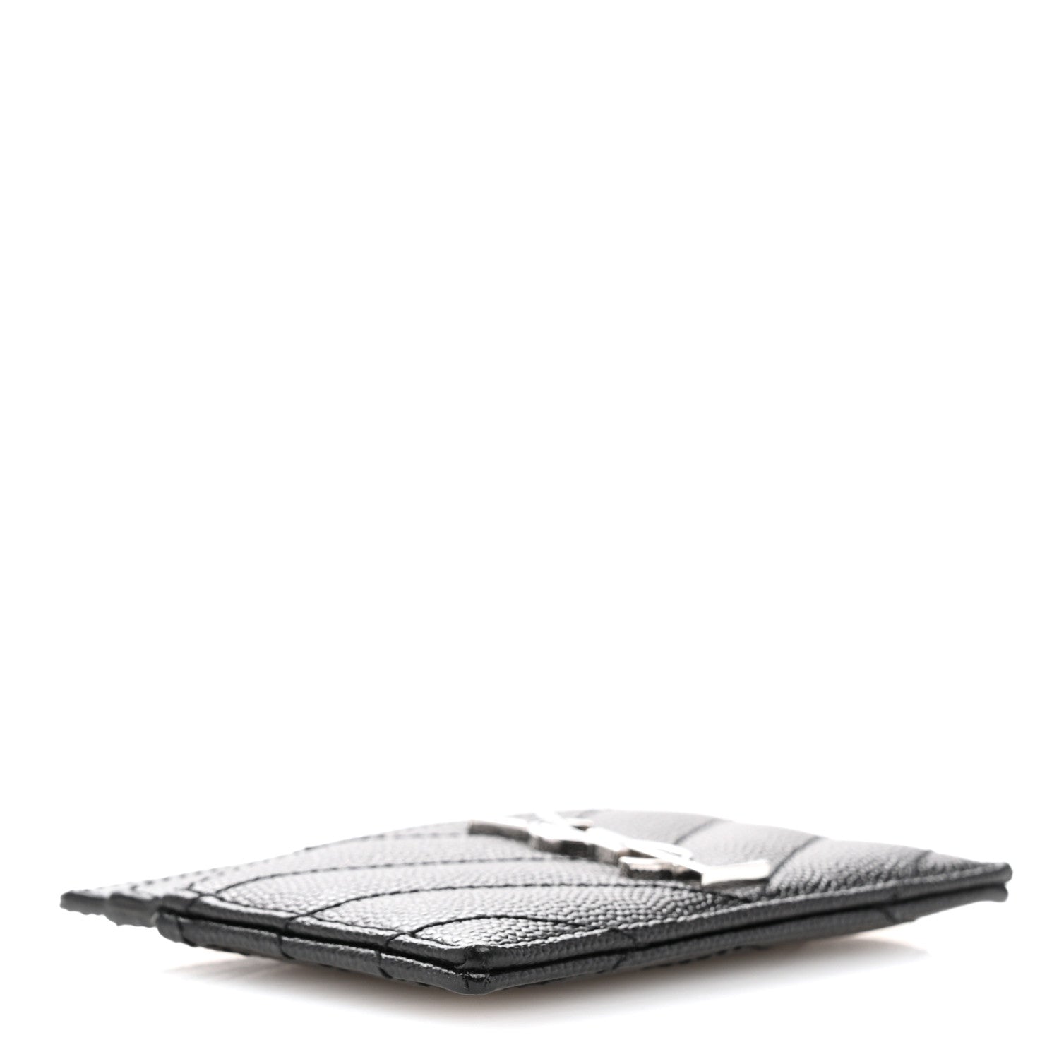 Saint Laurent Grain De Poudre Matelasse Chevron Monogram Credit Card Case Black 4 of 9