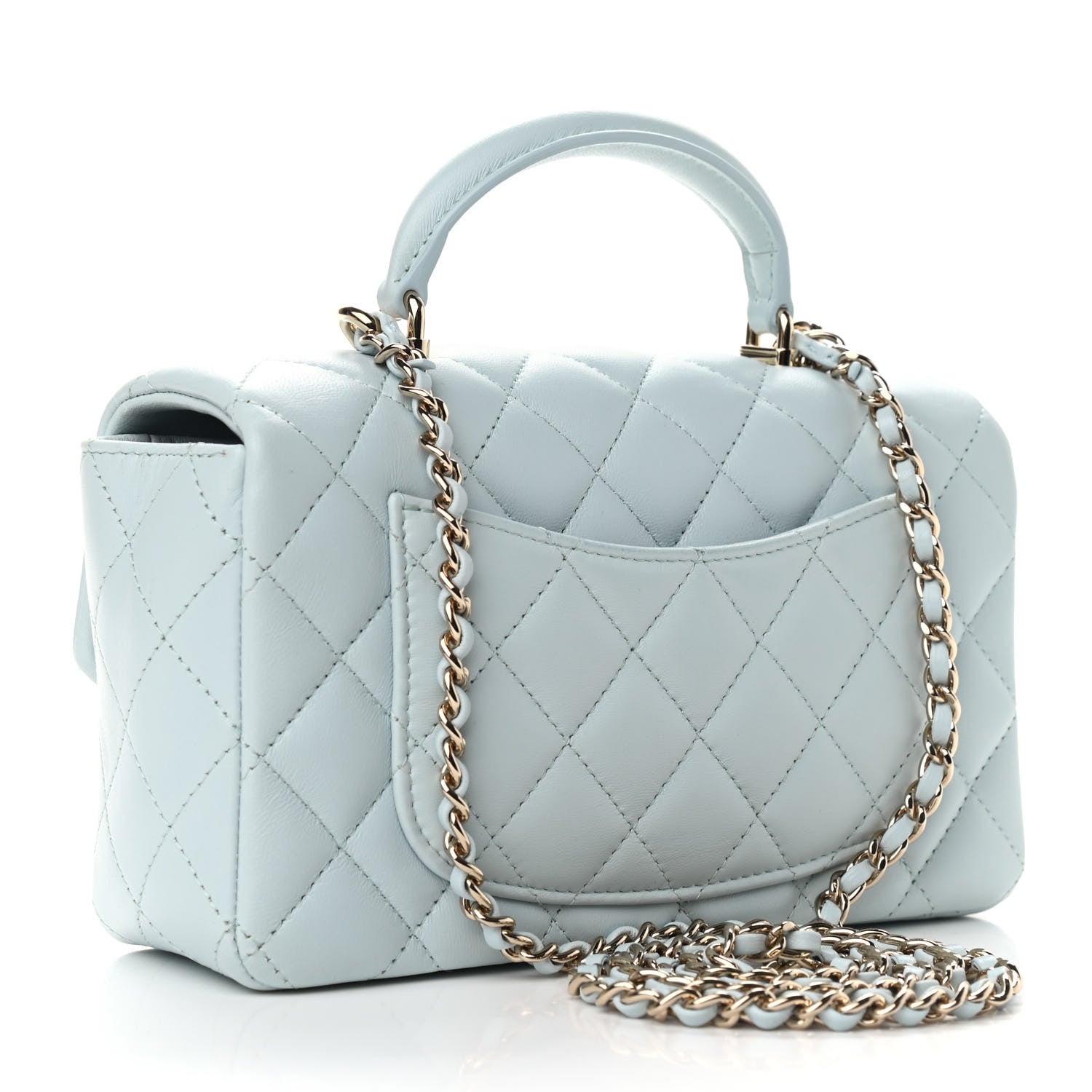 Chanel Lambskin Quilted Mini Top Handle Rectangular Flap Light Blue 3 of 11