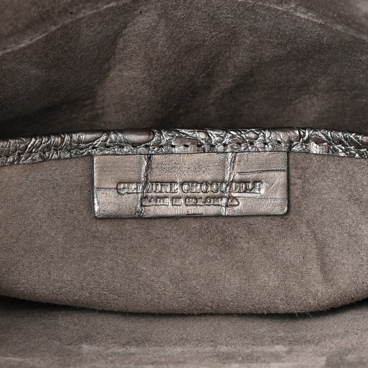 Metallic Crocodile Flap Chain Shoulder Bag Grey