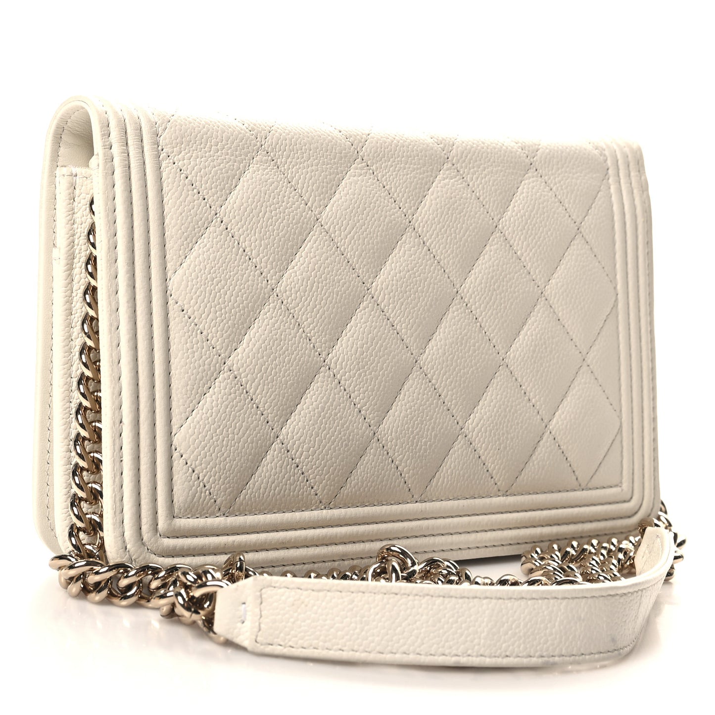 Caviar Quilted Boy Wallet On Chain WOC White