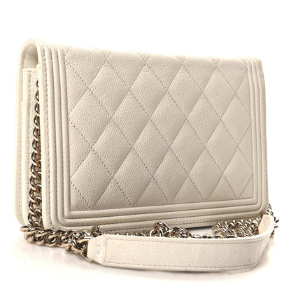 Chanel Caviar Quilted Boy Wallet On Chain WOC White 3 of 14
