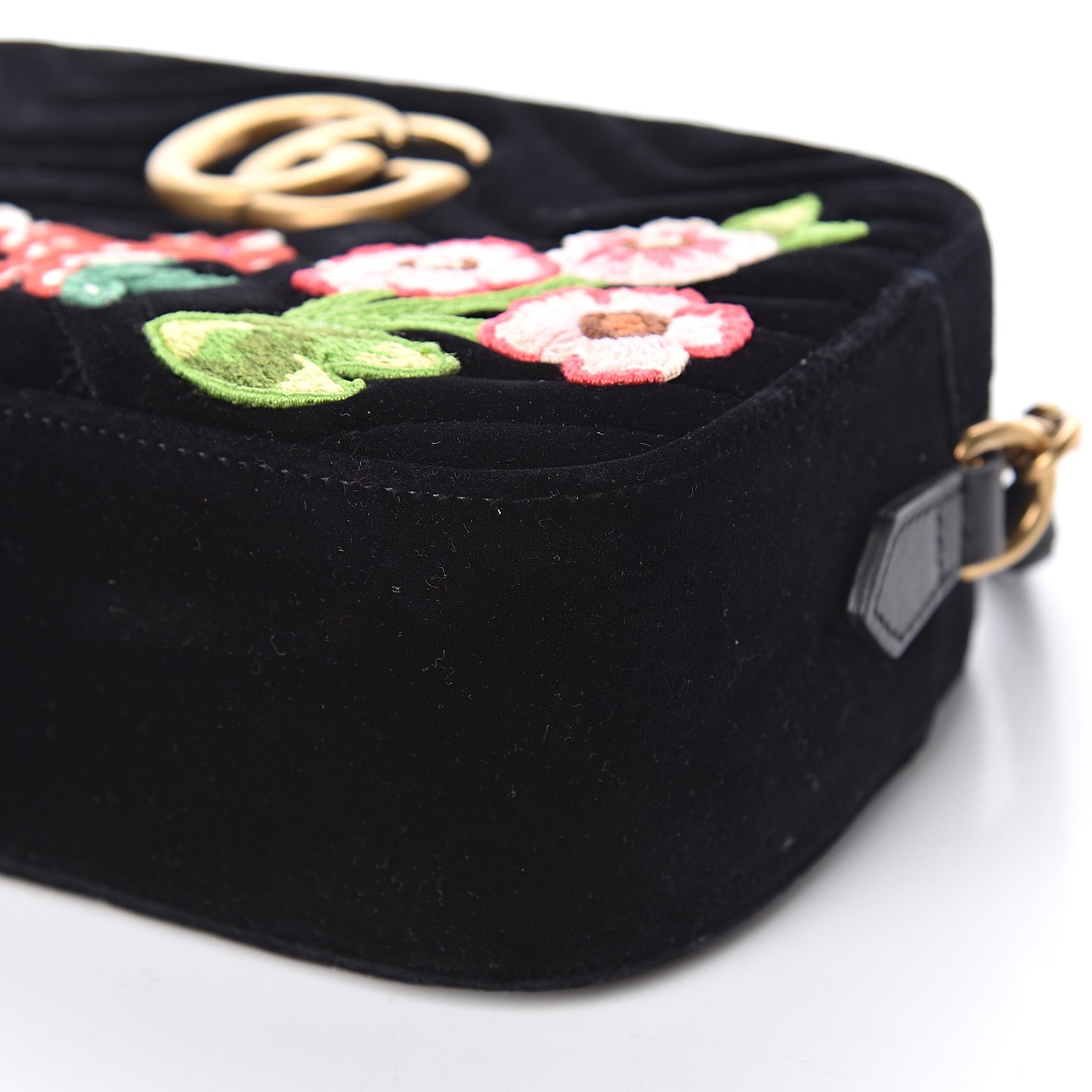 Velvet Matelasse Deer Embroidered Small GG Marmont Chain Shoulder Bag Black