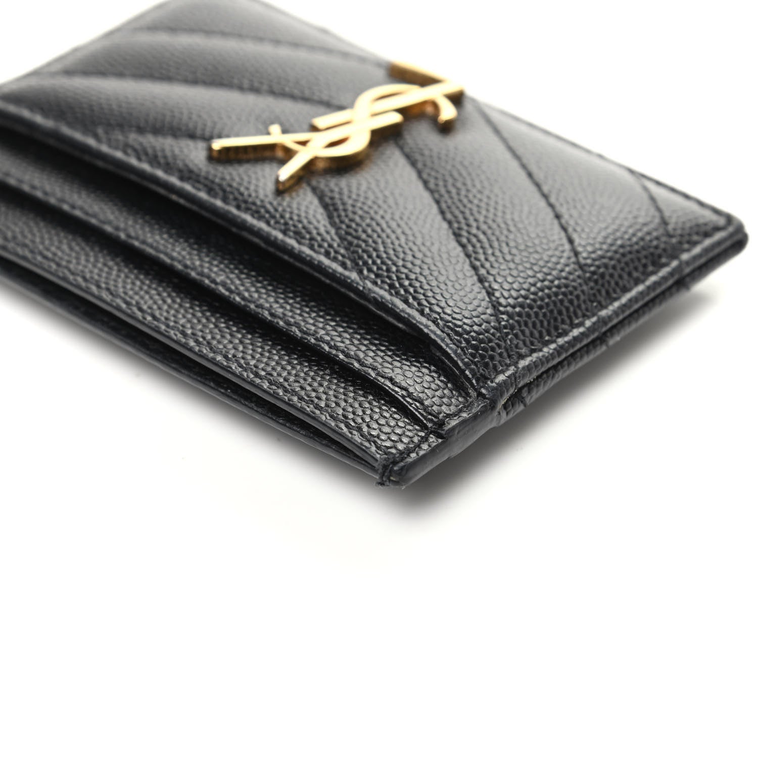 Saint Laurent Grain De Poudre Matelasse Chevron Monogram Credit Card Case Black 8 of 9