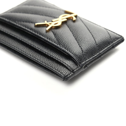 Saint Laurent Grain De Poudre Matelasse Chevron Monogram Credit Card Case Black 8 of 9