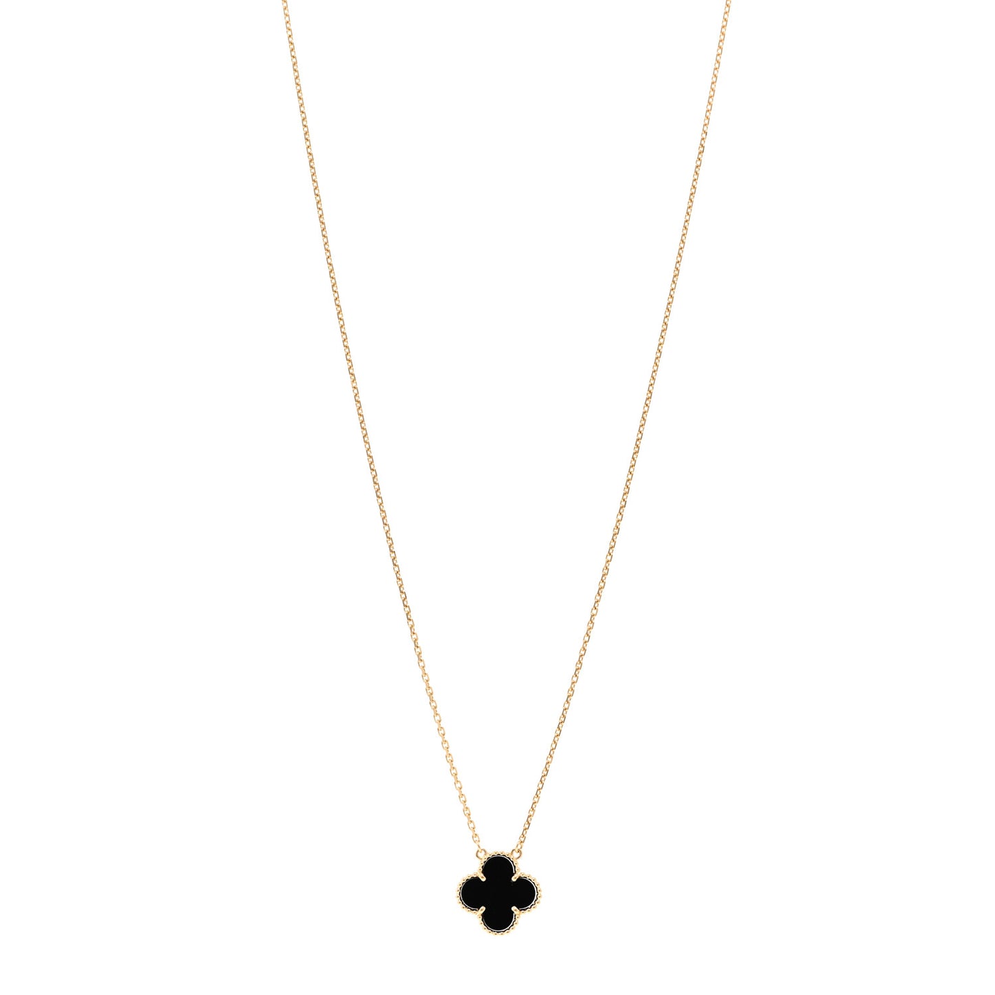18K Yellow Gold Black Onyx Vintage Alhambra Pendant Necklace