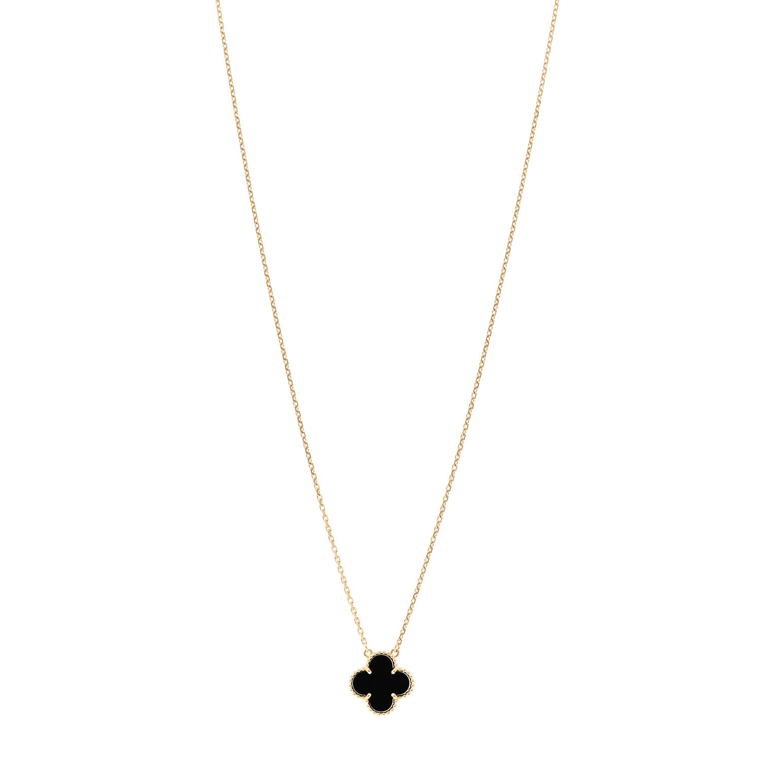 Van Cleef & Arpels 18K Yellow Gold Black Onyx Vintage Alhambra Pendant Necklace 1 of 4