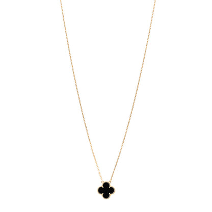 Van Cleef & Arpels 18K Yellow Gold Black Onyx Vintage Alhambra Pendant Necklace 1 of 4