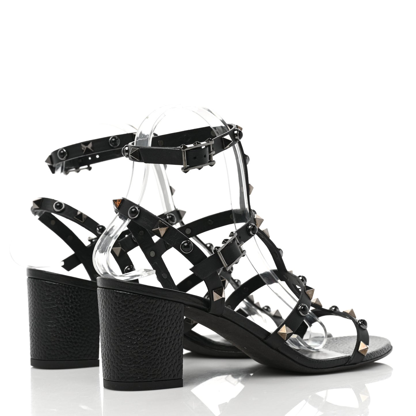 Calfskin Onyx Rockstud Rolling 60mm Caged Sandals 38 Black