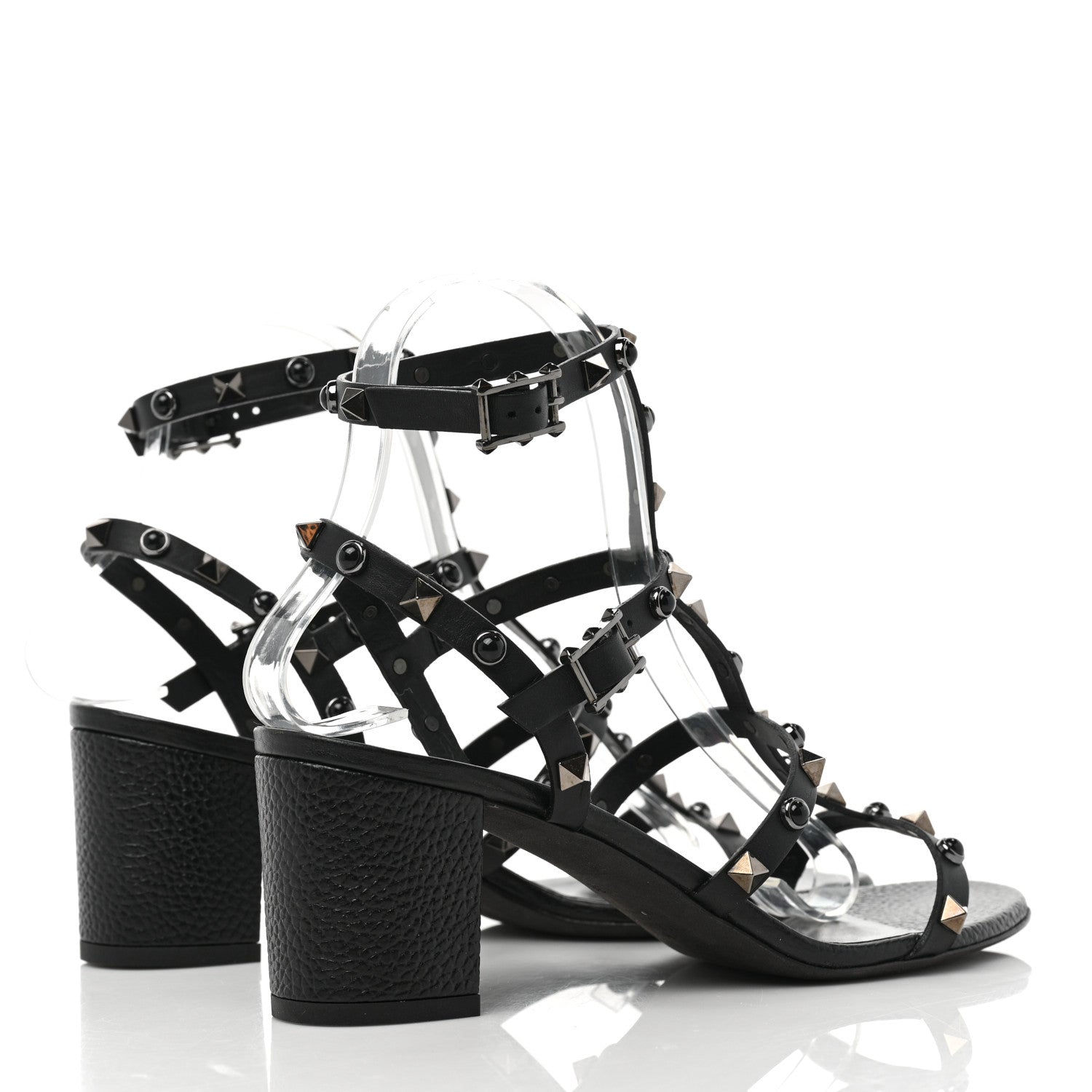 Valentino Garavani Calfskin Onyx Rockstud Rolling 60mm Caged Sandals 38 Black 4 of 7