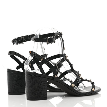 Valentino Garavani Calfskin Onyx Rockstud Rolling 60mm Caged Sandals 38 Black 4 of 7