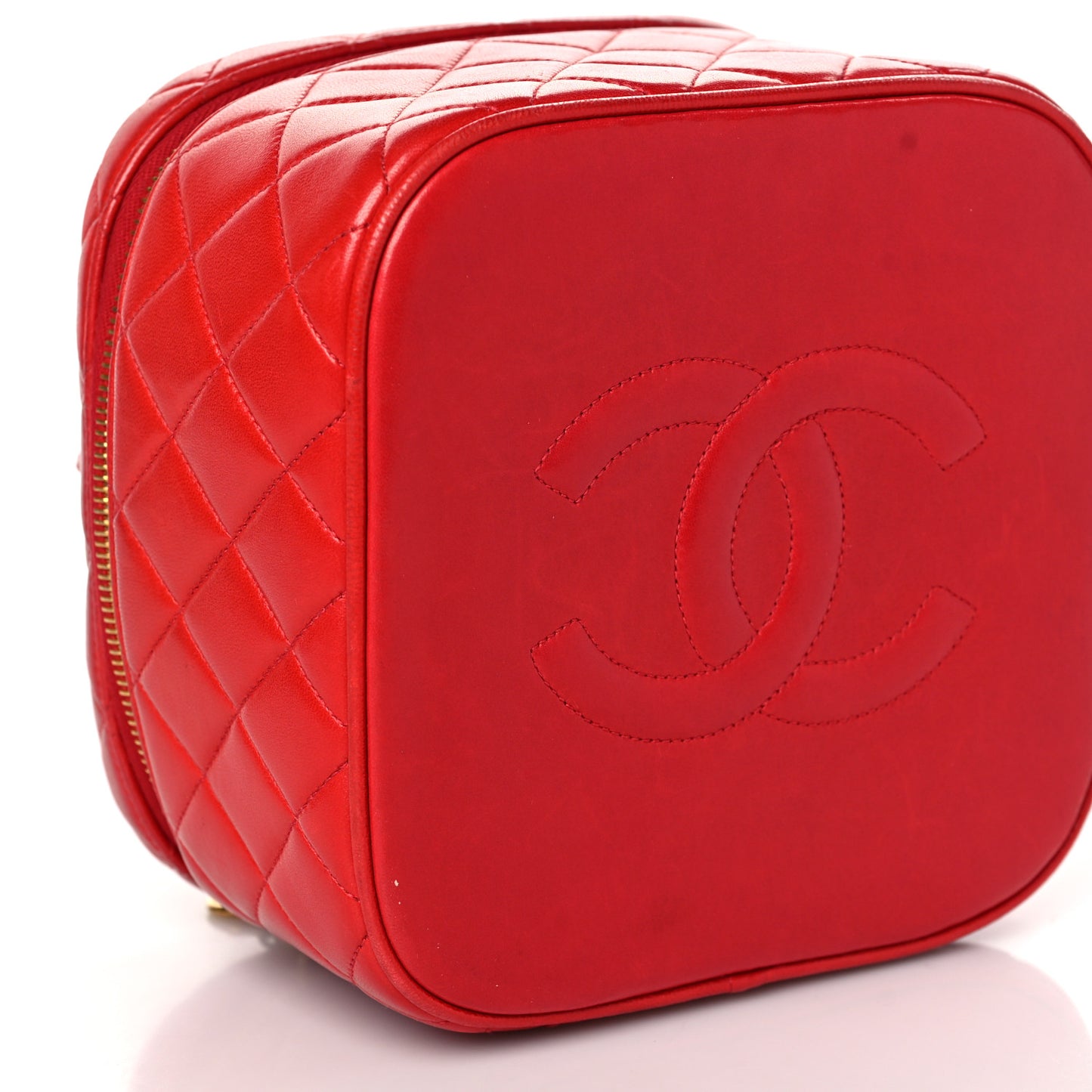 Lambskin Quilted Vanity Case Red