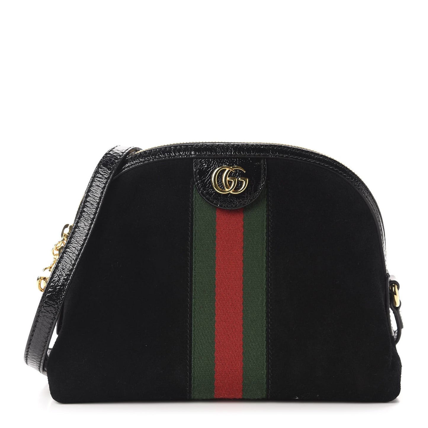 Suede Patent Web GG Small Ophidia Dome Shoulder Bag Black