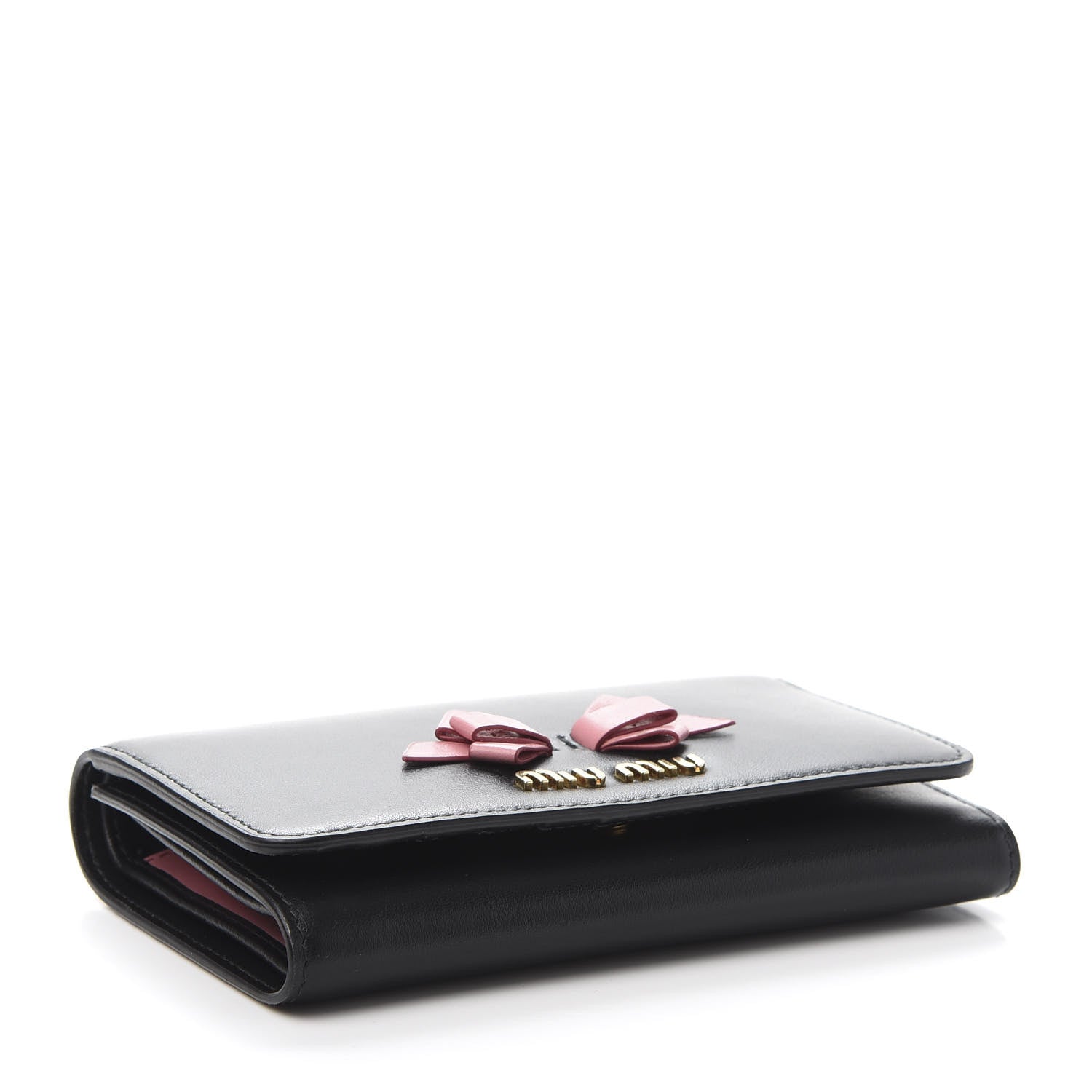 Miu Miu Soft Calf Bow Wallet Black Petalo 4 of 7