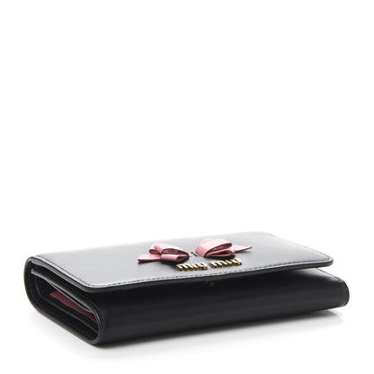 Miu Miu Soft Calf Bow Wallet Black Petalo 4 of 7
