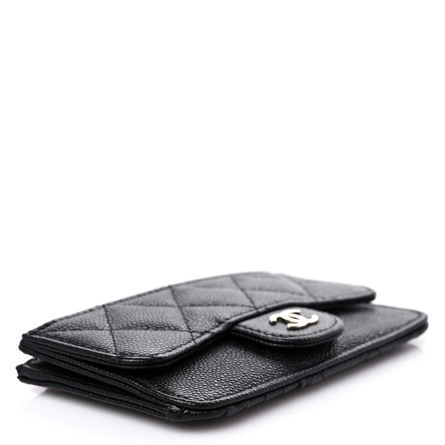 Caviar Quilted Flap Zip Card Holder Black