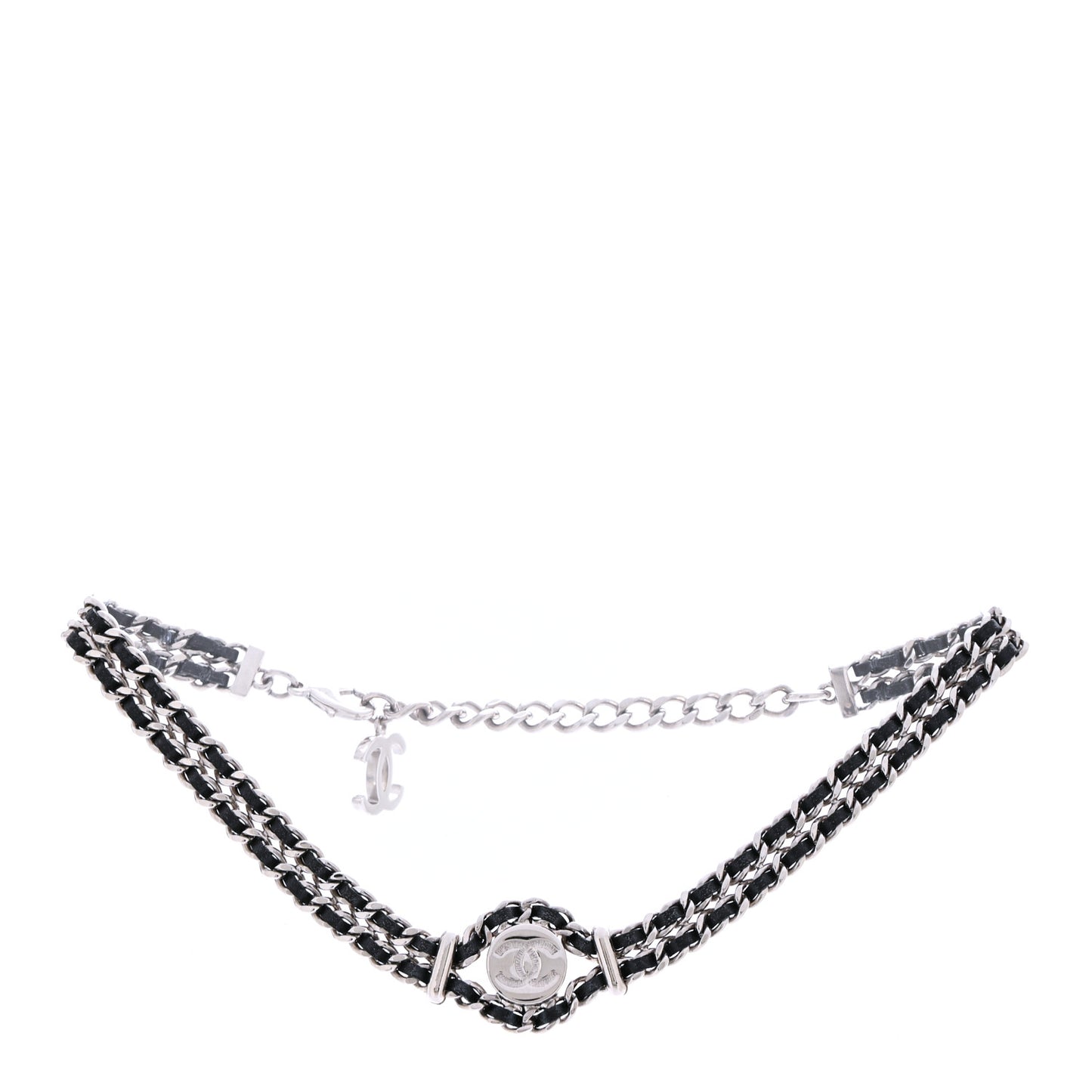 Lambskin CC Chain Choker Necklace Silver Black Silver Black