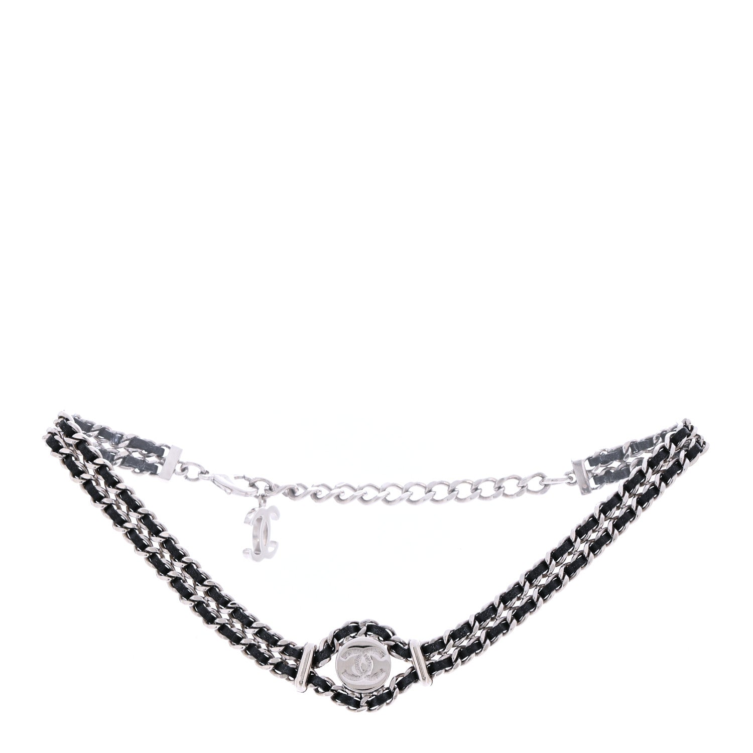 Chanel Lambskin CC Chain Choker Necklace Silver Black Silver Black 3 of 7
