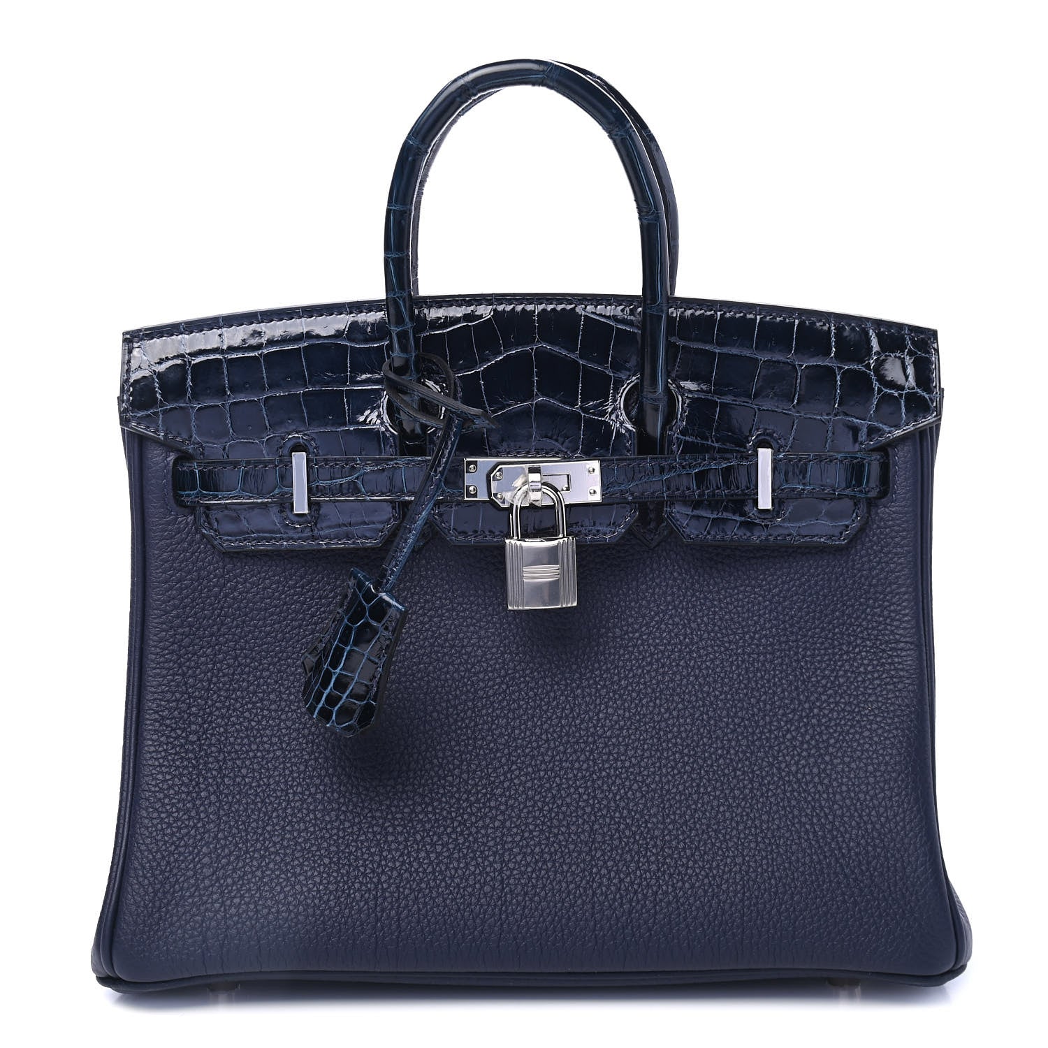 Hermes Togo Shiny Niloticus Crocodile Birkin Touch 25 Bleu Nuit Bleu Baltique 1 of 14