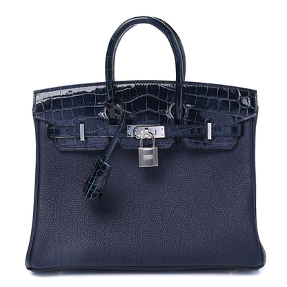 Hermes Togo Shiny Niloticus Crocodile Birkin Touch 25 Bleu Nuit Bleu Baltique 1 of 14