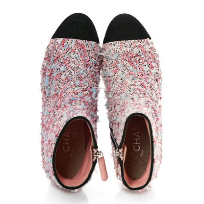 Chanel Tweed Cap Toe CC Short Boots 36 Pink Blue Black 6 of 19