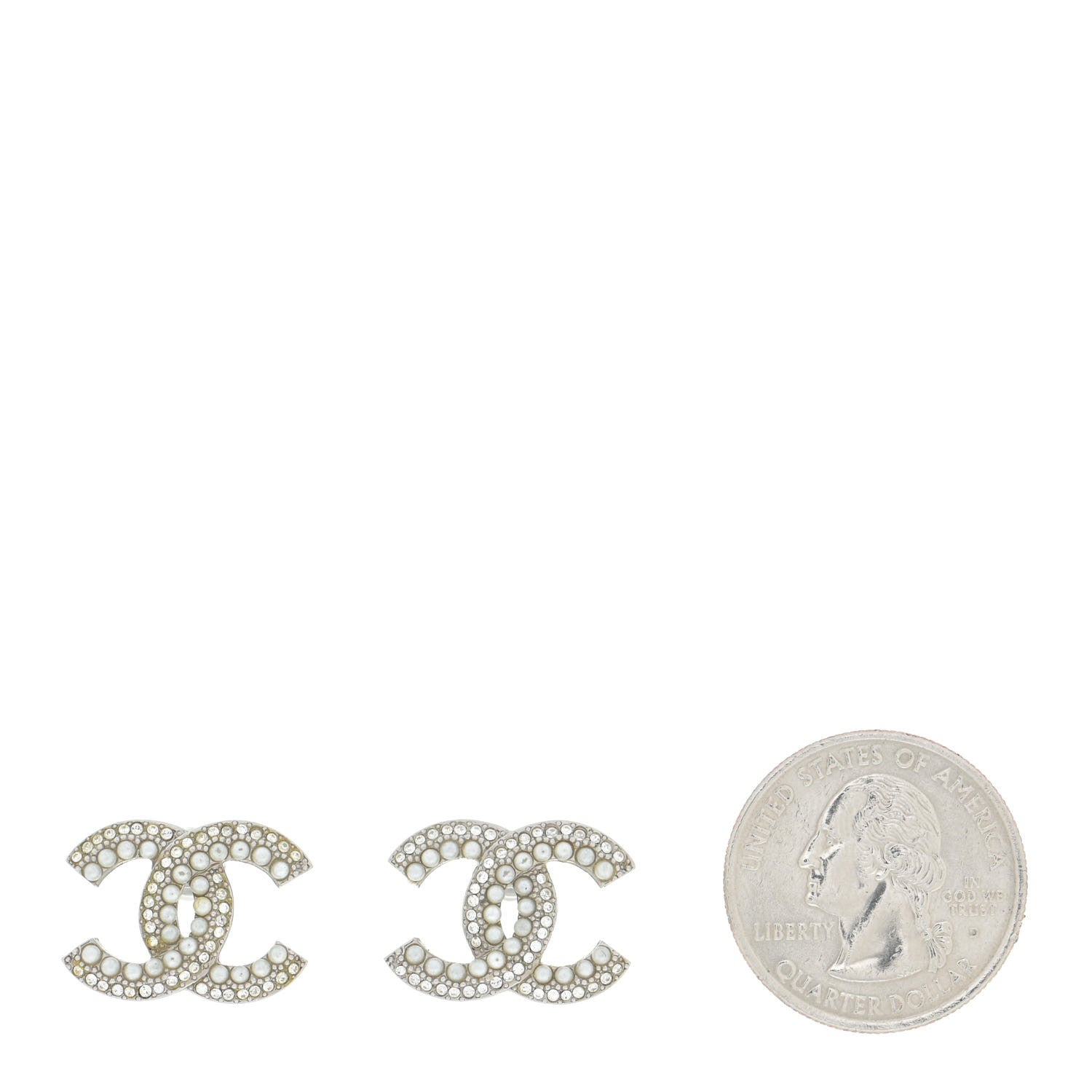 Chanel Pearl Crystal CC Snow Palace Earrings Silver 2 of 5