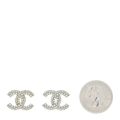 Chanel Pearl Crystal CC Snow Palace Earrings Silver 2 of 5