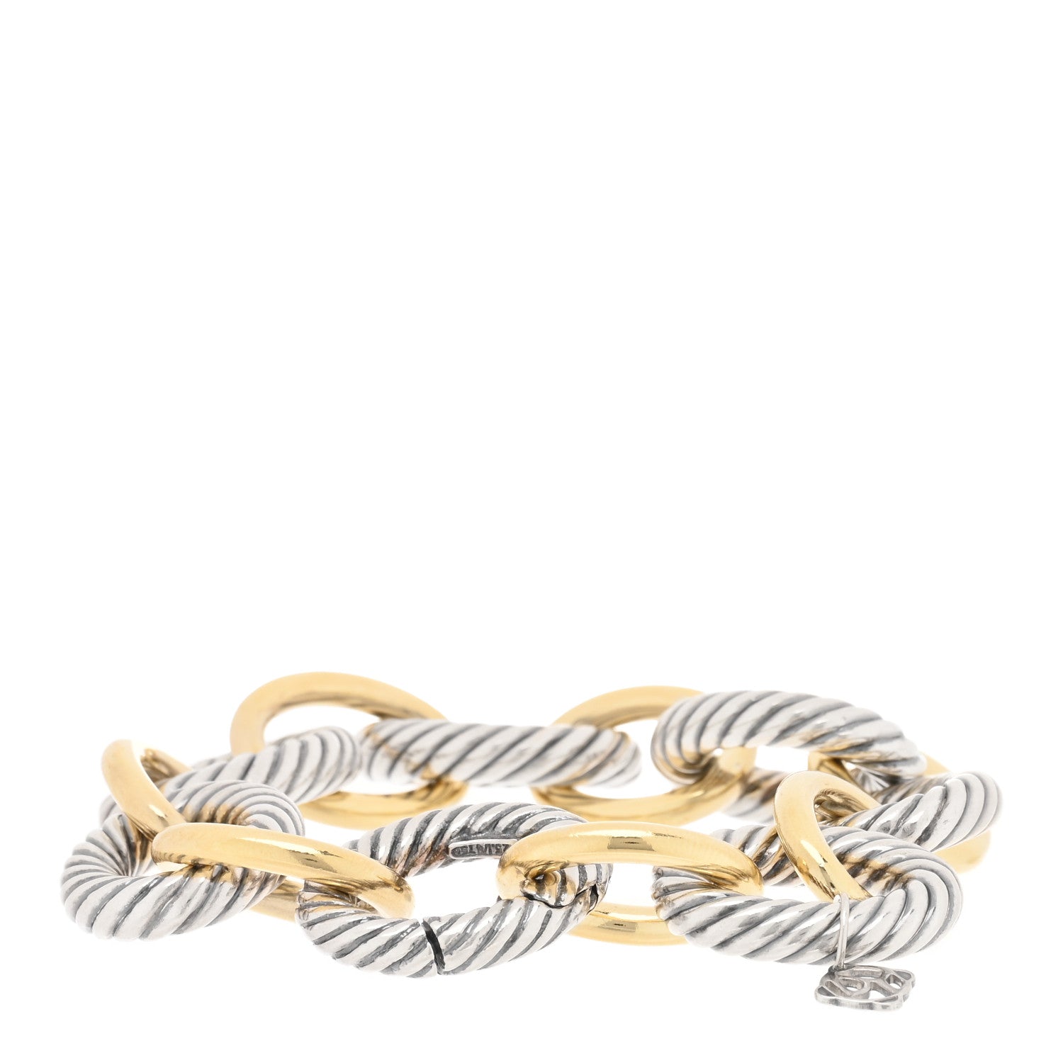 David Yurman Sterling Silver 18K Yellow Gold 18mm Extra Large Oval Link Bracelet 2 of 3