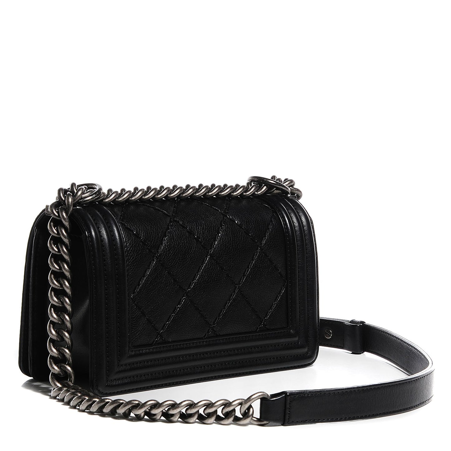 Calfskin Double Stitch Small Boy Flap Black