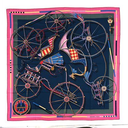Hermes Cashmere Silk Voitures en Equilibre Shawl 140 Rose Bonbon 1 of 3