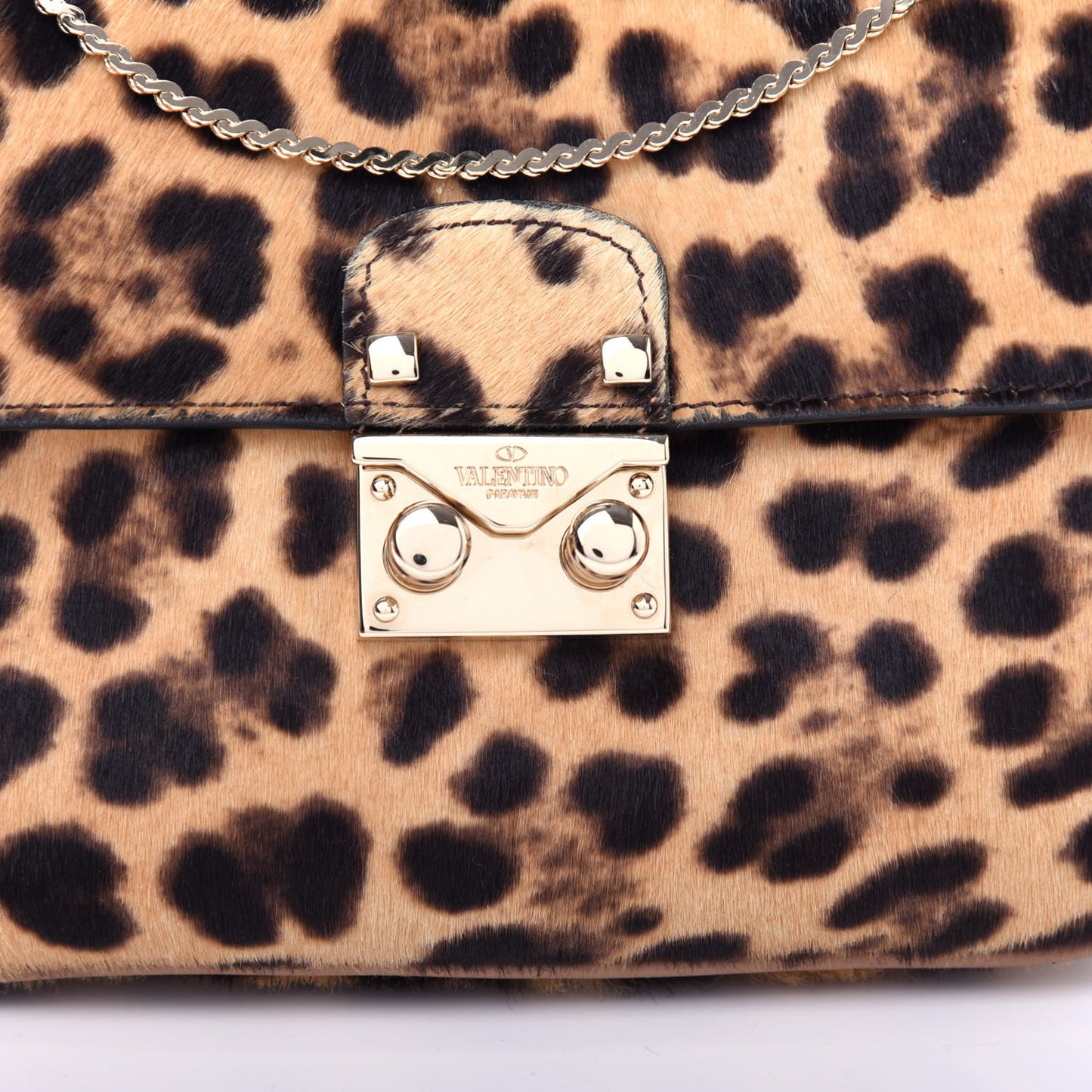 Leopard Print Calf Hair Rockstud Shoulder Bag