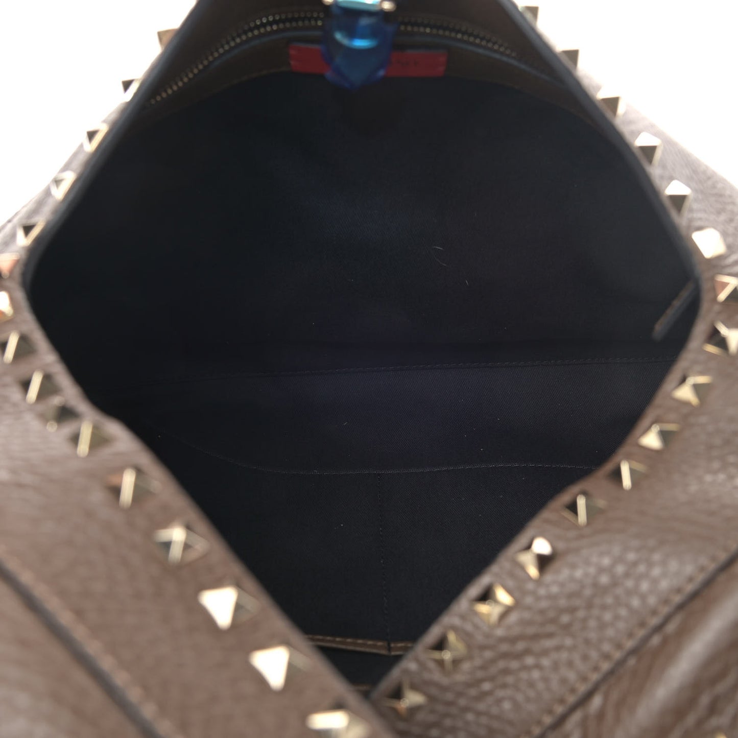 Grained Calfskin Large Rockstud Hobo Deep Taupe