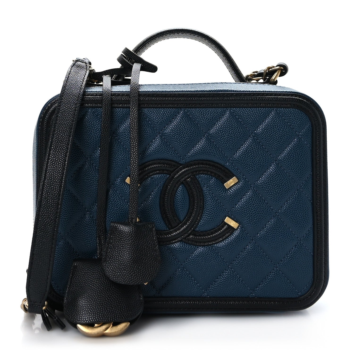 Chanel Caviar Quilted Medium CC Filigree Vanity Case Navy Black 1 of 9