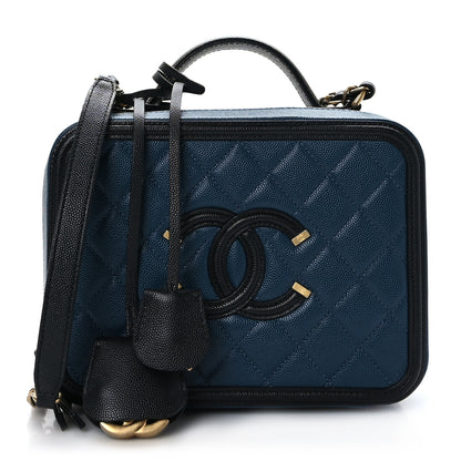 Chanel Caviar Quilted Medium CC Filigree Vanity Case Navy Black 1 of 9