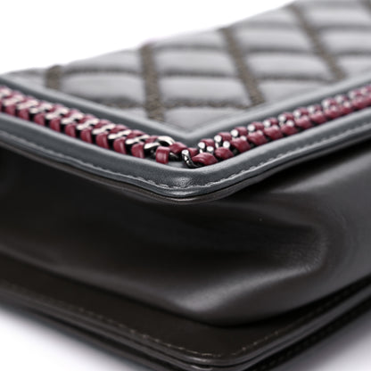 Chanel Calfskin Quilted Medium Boy Top Handle Flap Burgundy Black Blue 9 of 13