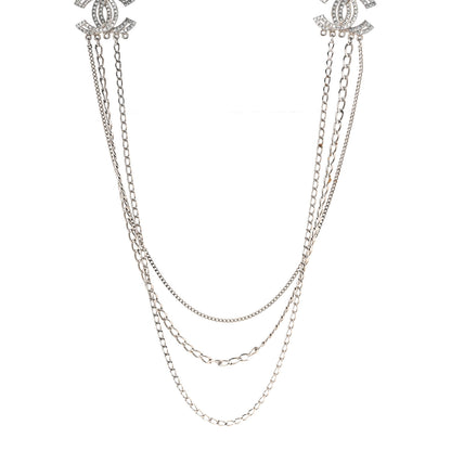 Chanel Crystal CC Multi Strand Long Chain Necklace Silver 1 of 4