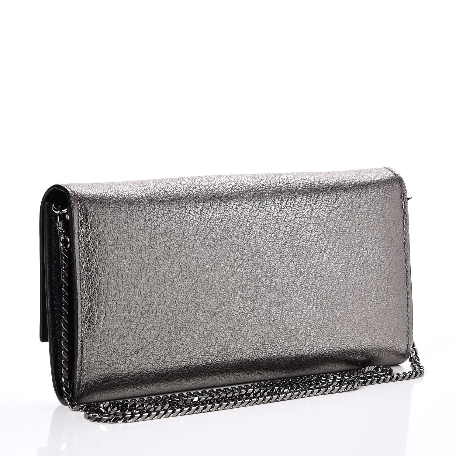 Alexander McQueen Metallic Calfskin Skull Wallet on Chain Black Pearl 3 of 7