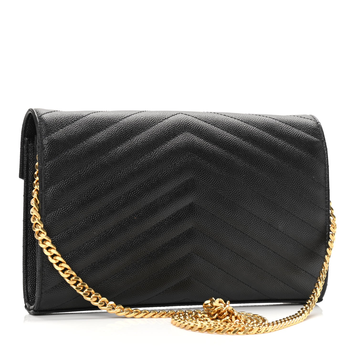 Saint Laurent Grain De Poudre Matelasse Chevron Monogram Chain Wallet Black 3 of 10