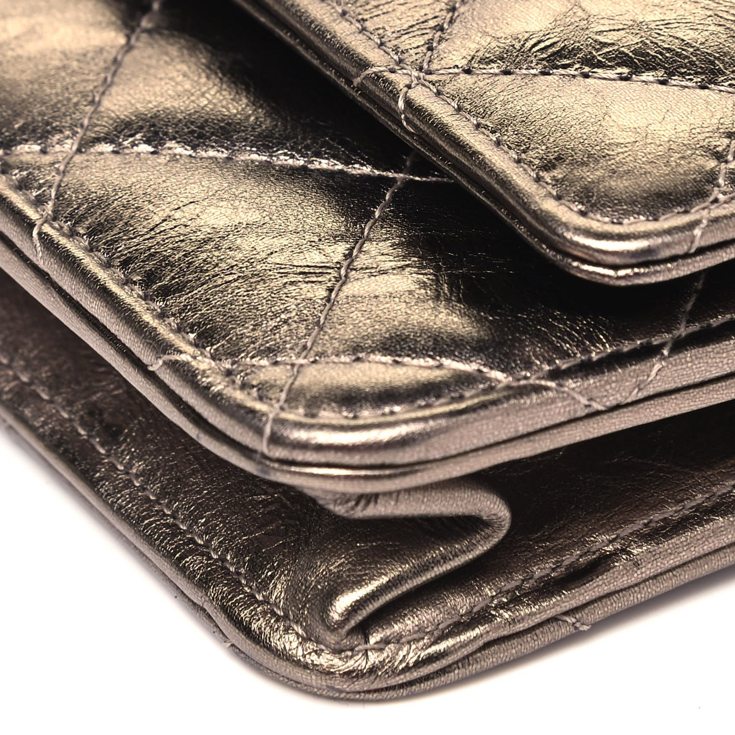Metallic Aged Calfskin Quilted Reissue Wallet On Chain WOC Bronze