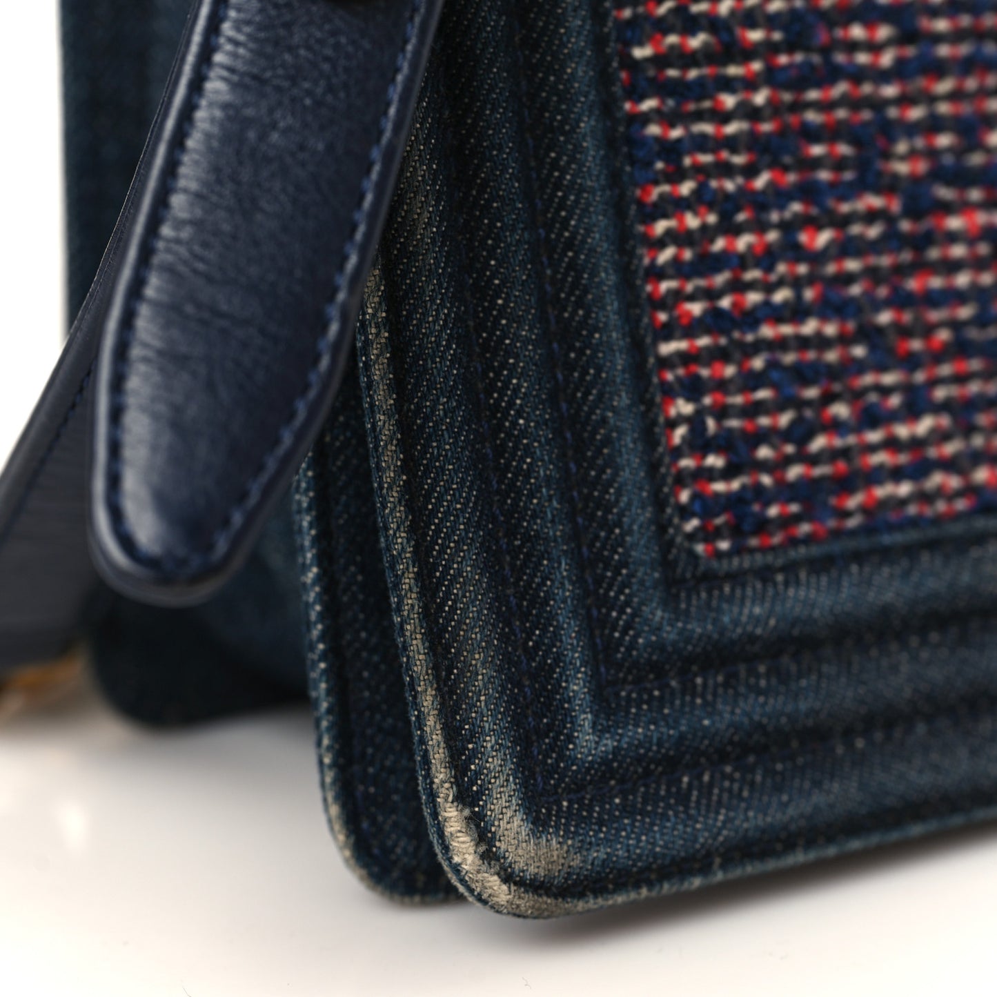 Tweed Denim Medium Boy Flap Navy Blue