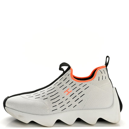 Hermes Technical Canvas Goatskin Womens Eclair Sneakers 37.5 White Orange 1 of 10