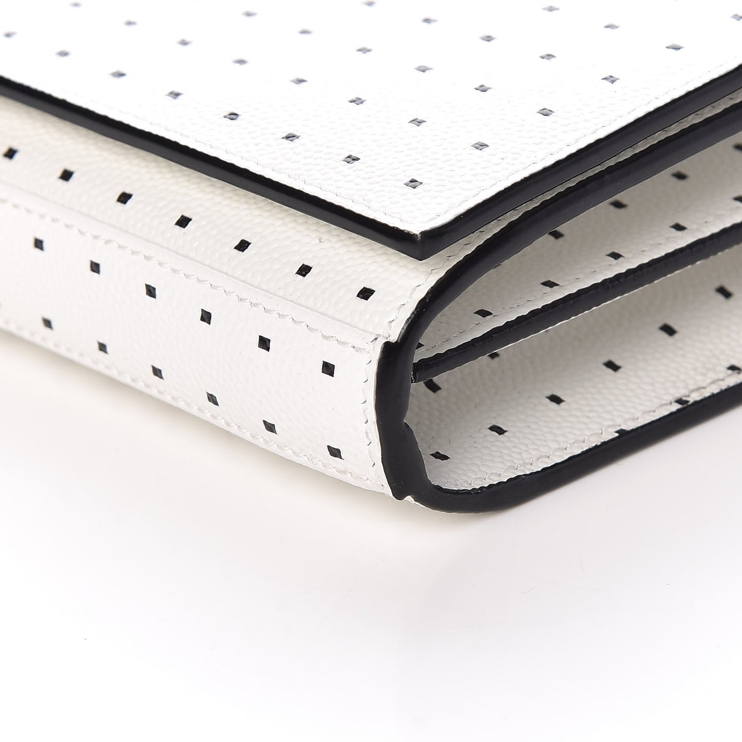 Grain De Poudre Square Dot Print Monogram Chain Wallet White Matte Black