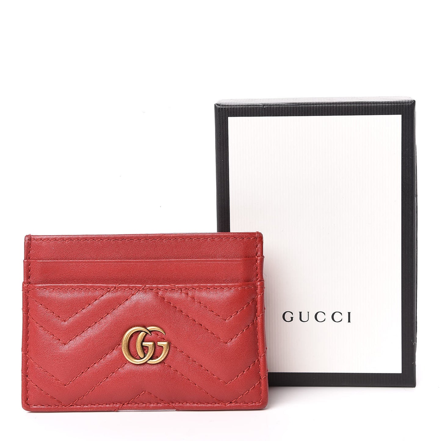Calfskin Matelasse GG Marmont Card Holder Hibiscus Red