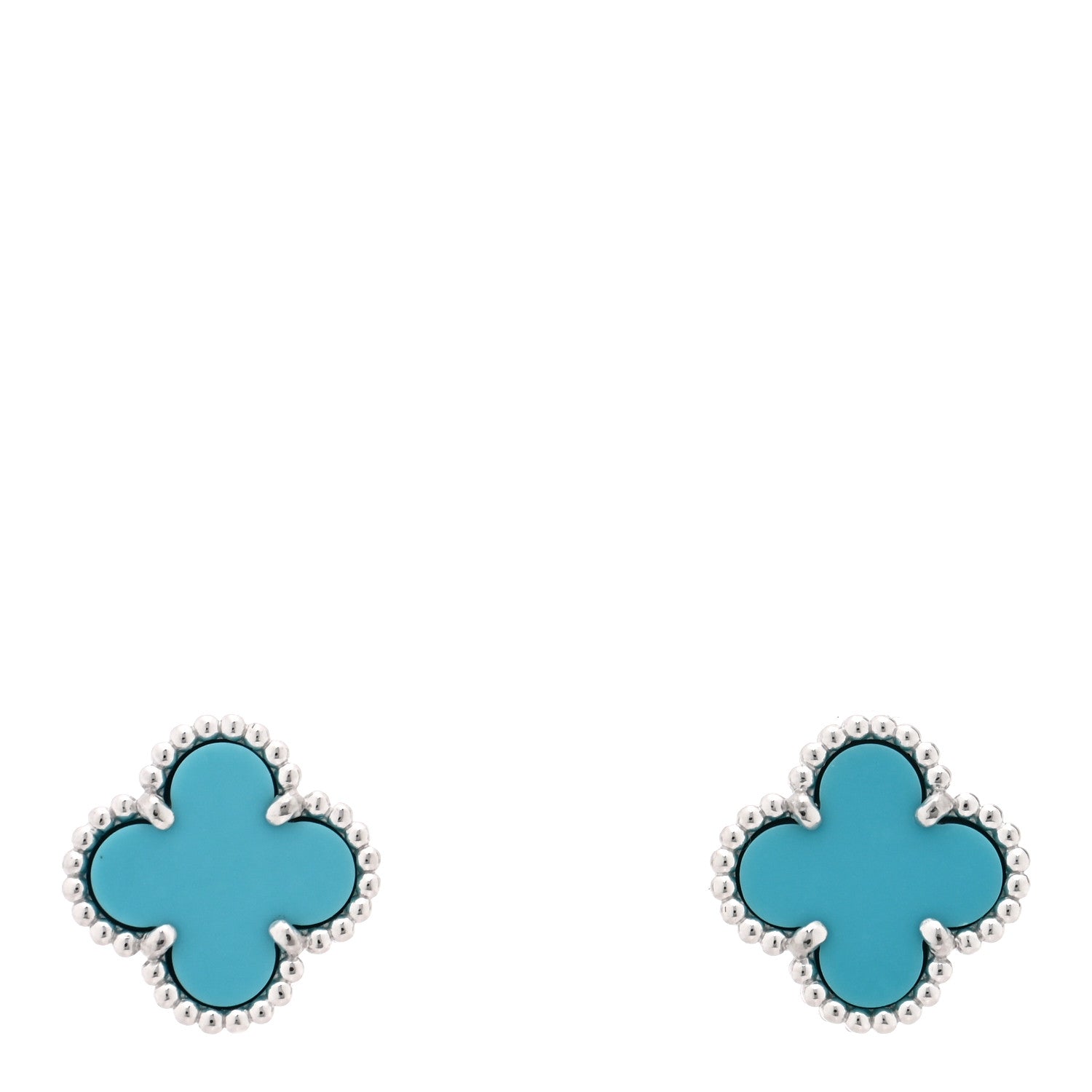 Van Cleef & Arpels 18K White Gold Turquoise Sweet Alhambra Earrings 1 of 5
