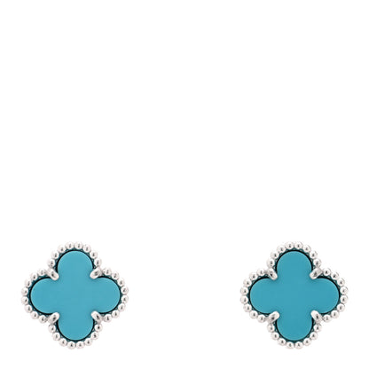 Van Cleef & Arpels 18K White Gold Turquoise Sweet Alhambra Earrings 1 of 5