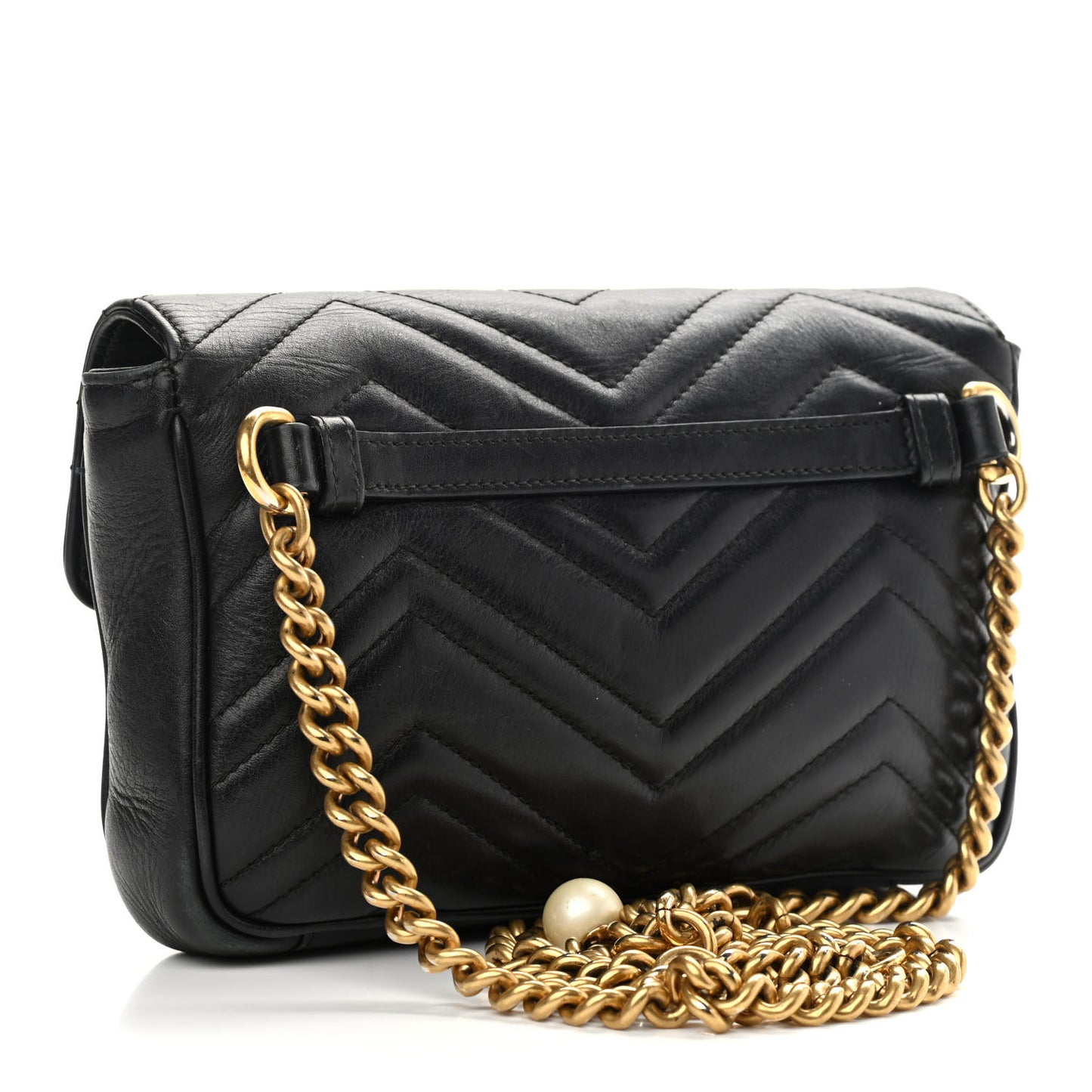 Calfskin Matelasse Pearly GG Marmont Chain Belt Bag Black