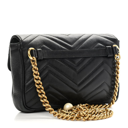 Gucci Calfskin Matelasse Pearly GG Marmont Chain Belt Bag Black 3 of 20